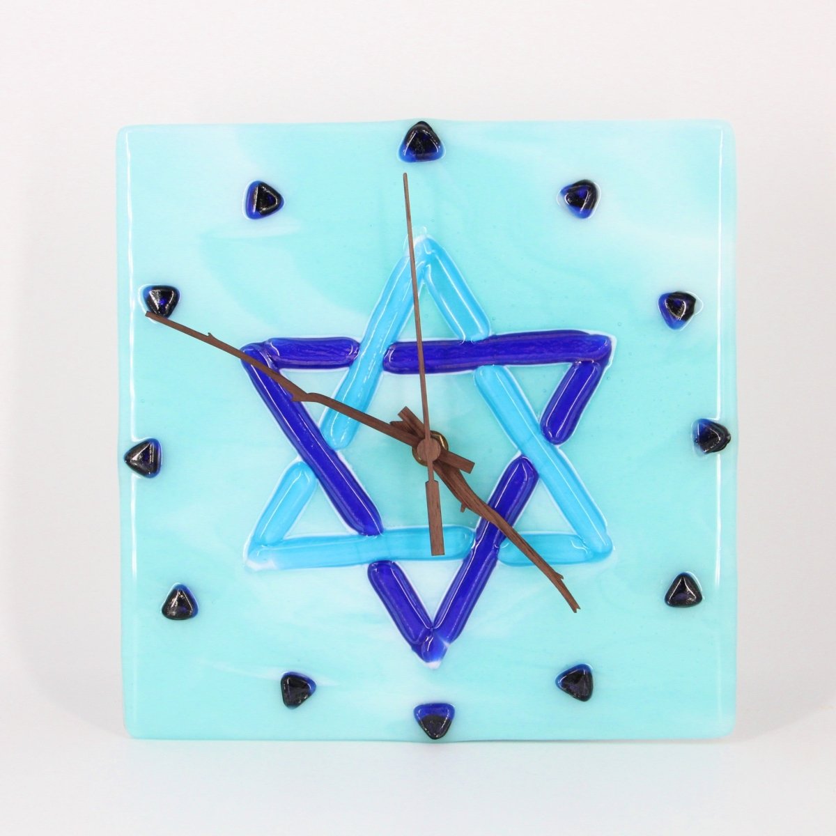 Large Glass Blue Star of David Clock