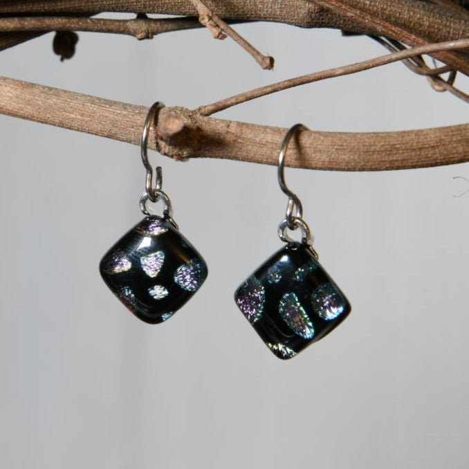 Lavender Spotted Dichroic Glass Earrings