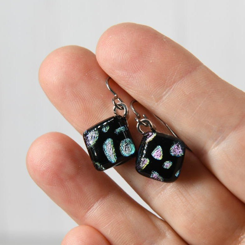 Lavender Spotted Dichroic Glass Earrings