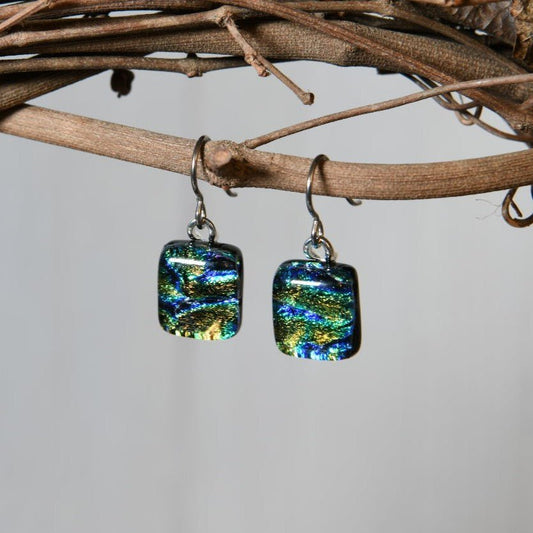 Multicolor Swirl Dichroic Glass Earrings