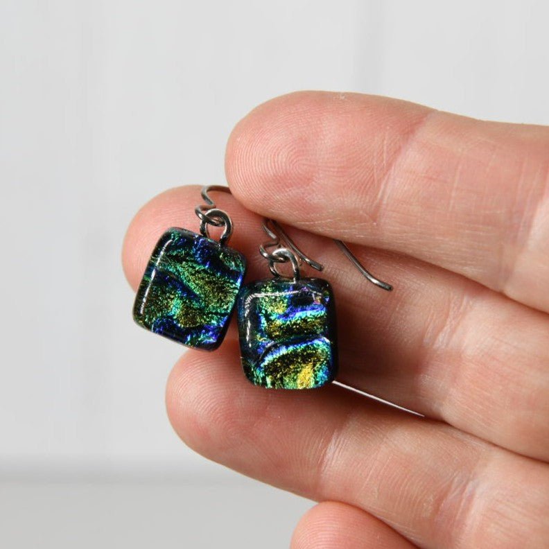 Multicolor Swirl Dichroic Glass Earrings