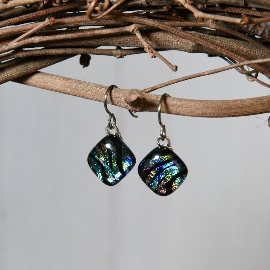 Multicolor Zebra Pattern Dichroic Glass Earrings