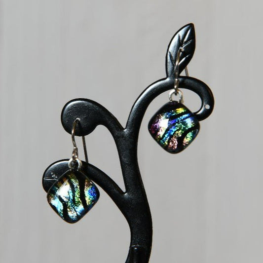Multicolor Zebra Pattern Dichroic Glass Earrings