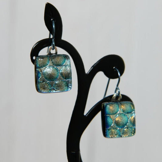 Pale Aqua Dichroic Glass Bubble Earrings