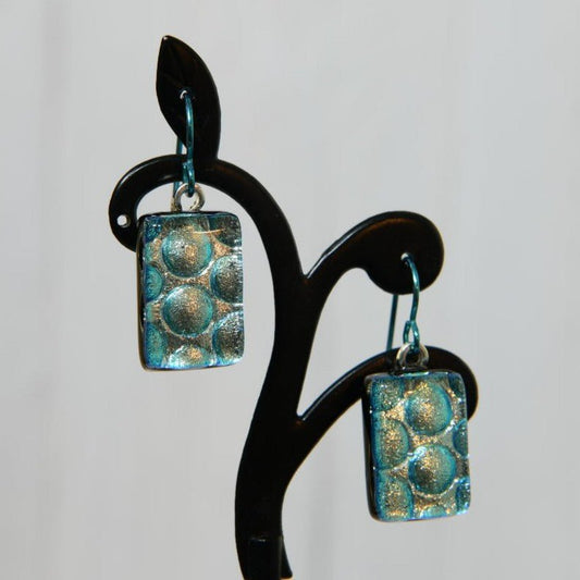 Pale Aqua Dichroic Glass Bubble Earrings
