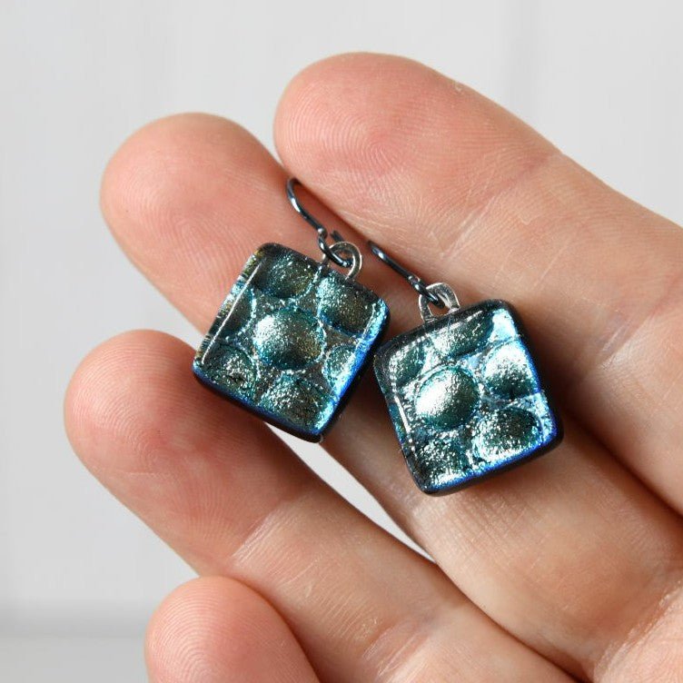 Pale Aqua Dichroic Glass Bubble Earrings