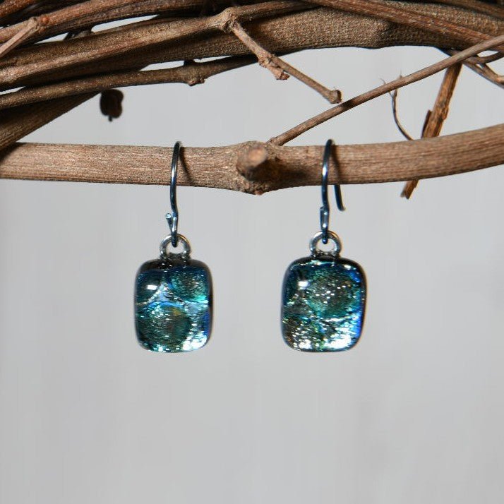 Pale Aqua Dichroic Glass Bubble Earrings