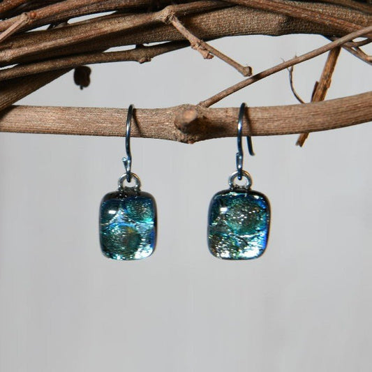 Pale Aqua Dichroic Glass Bubble Earrings