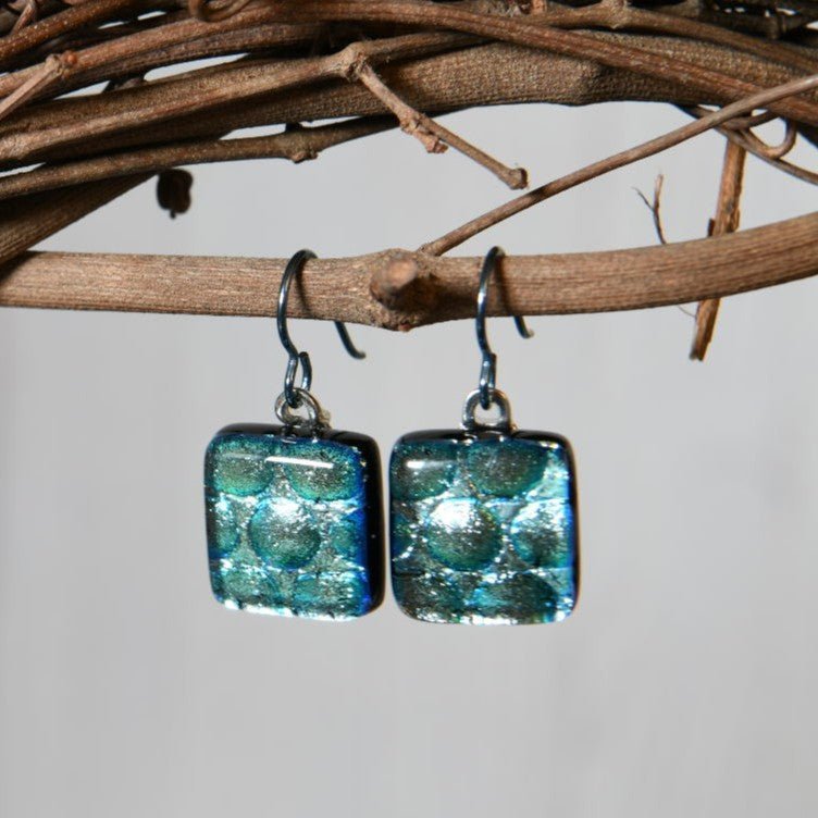 Pale Aqua Dichroic Glass Bubble Earrings