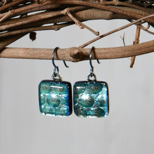 Pale Aqua Dichroic Glass Bubble Earrings
