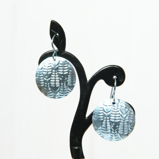 Pale Blue Anodized Niobium Dangle Earrings with Fishbone Pattern