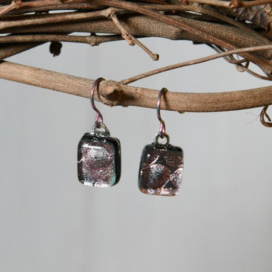 Pale Pink Dichroic Glass Bubble Earrings