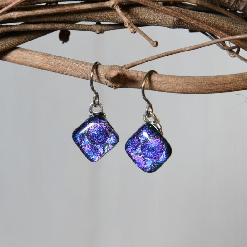 Purple Dichroic Glass Bubble Earrings