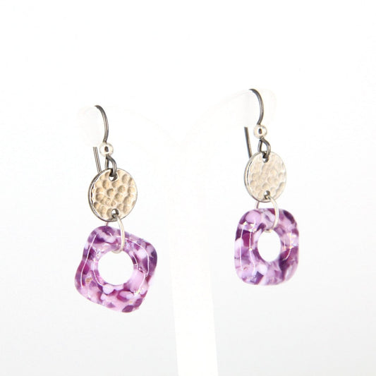 Purple Glass Earrings with Silver Accents