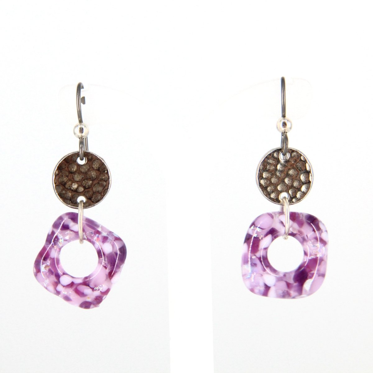 Purple Glass Earrings with Silver Accents