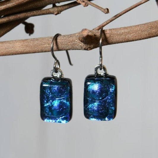 Purple-ish Blue Dichroic Glass Bubble Earrings