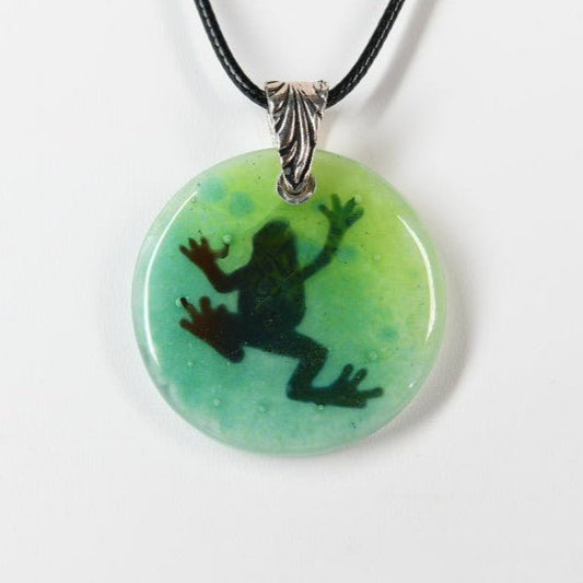 Recycled Glass Climbing Frog Pendant