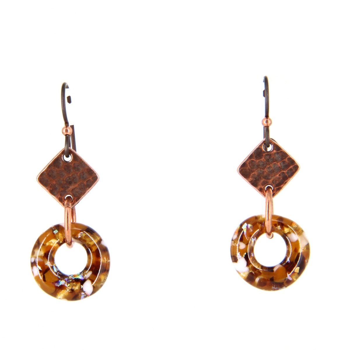 Speckled Amber Colored Glass Earrings with Copper Accents