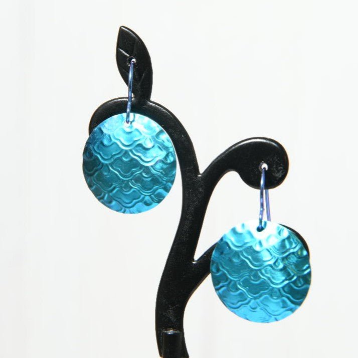 Turquoise Anodized Niobium Dangle Earrings with Scale Pattern