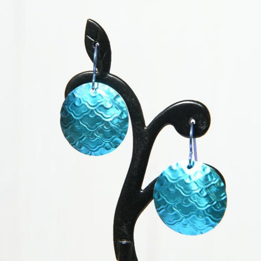 Turquoise Anodized Niobium Dangle Earrings with Scale Pattern