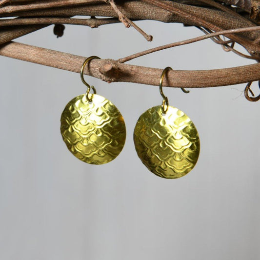 Yellow Anodized Niobium Dangle Earrings with Scale Pattern
