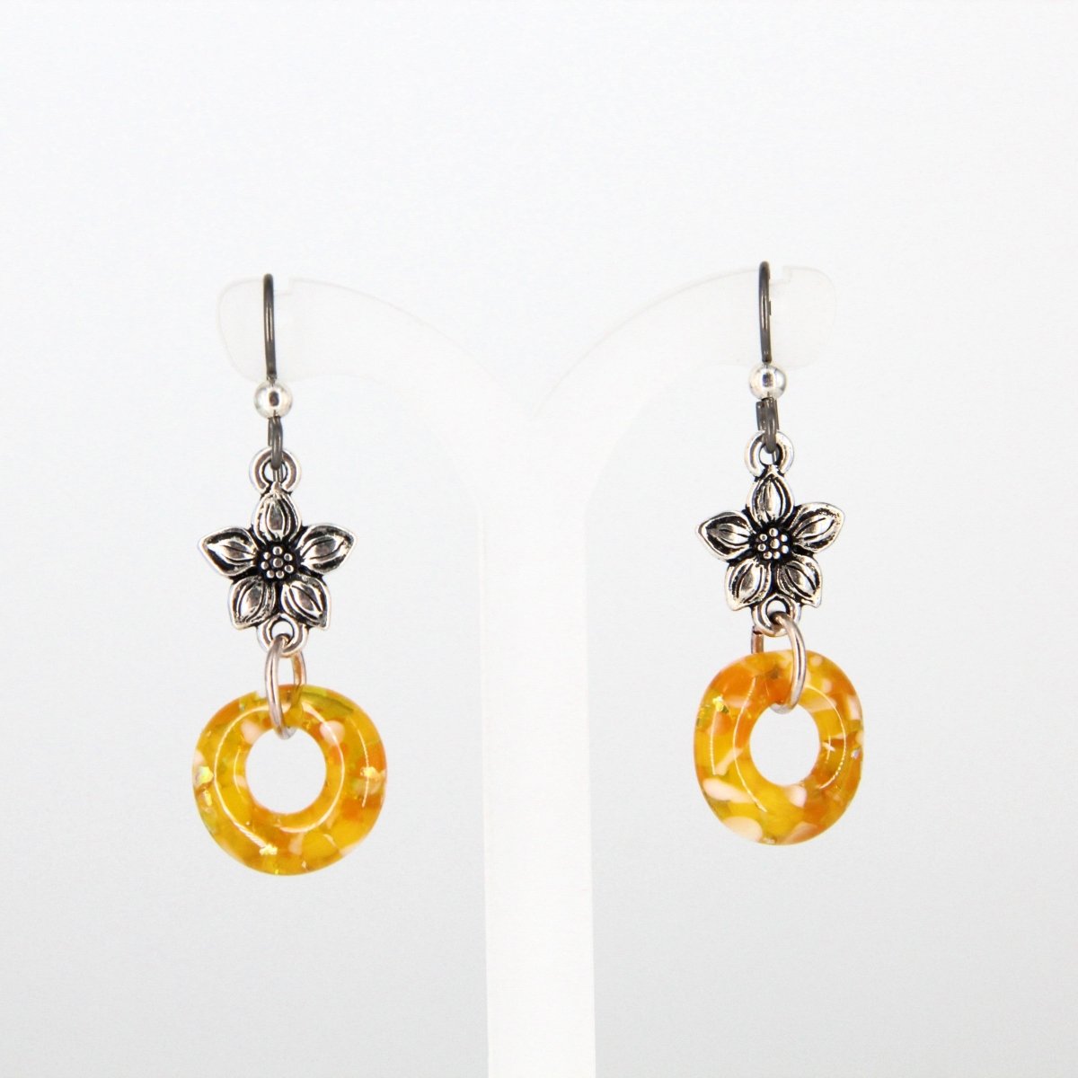 Yellow Glass Earrings with Silver Accents