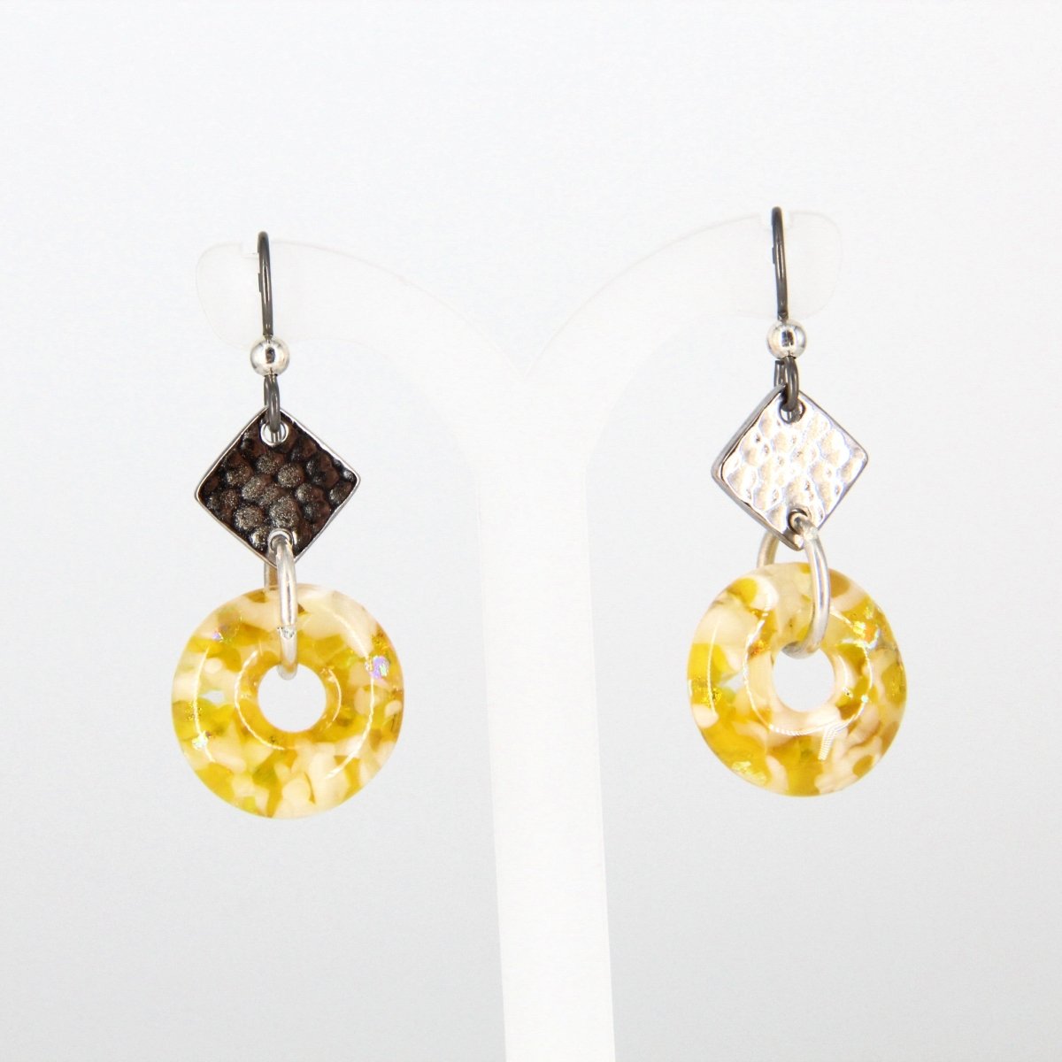 Yellow Glass Earrings with Silver Accents