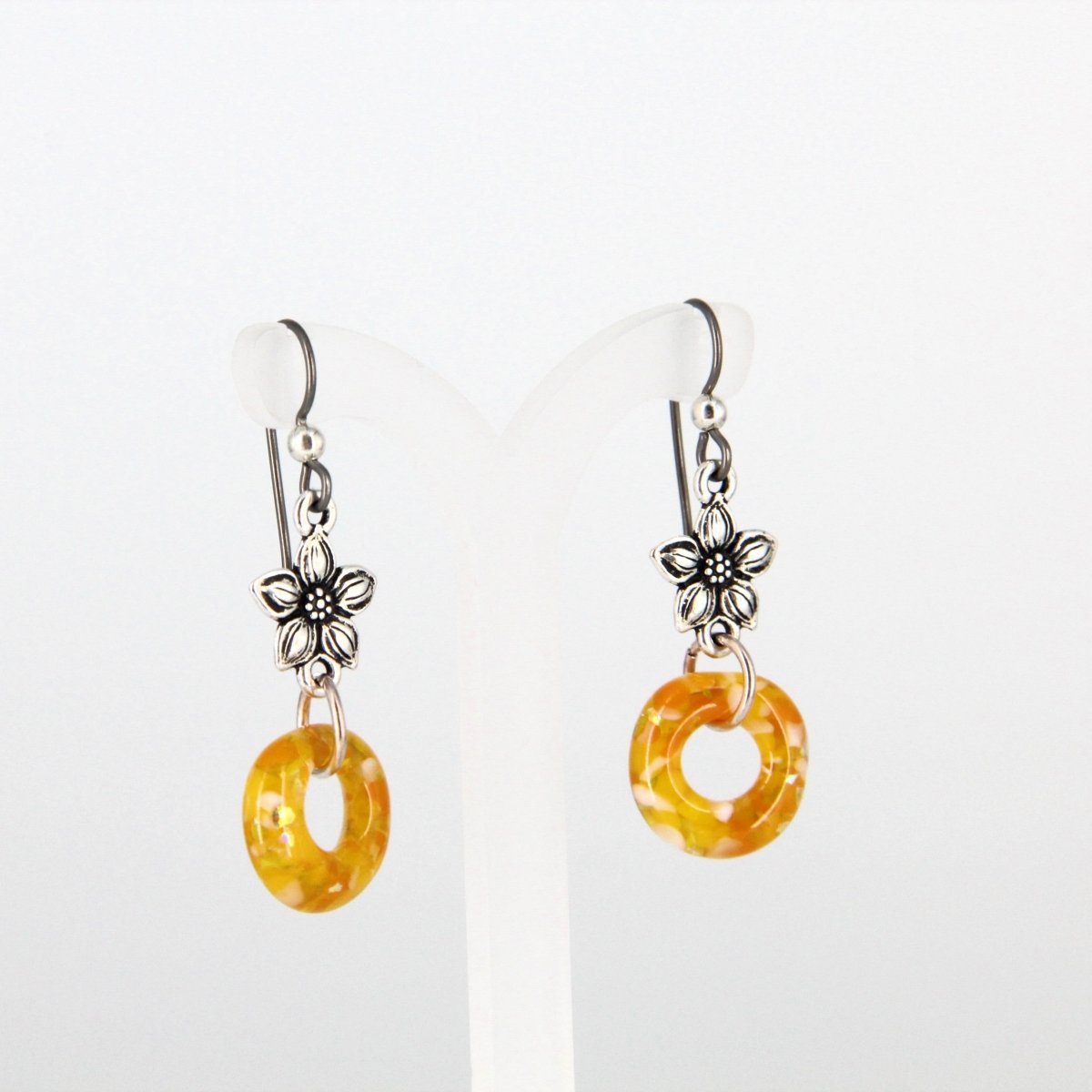 Yellow Glass Earrings with Silver Accents