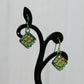 Yellow with Green Scale Pattern Dichroic Glass Earrings