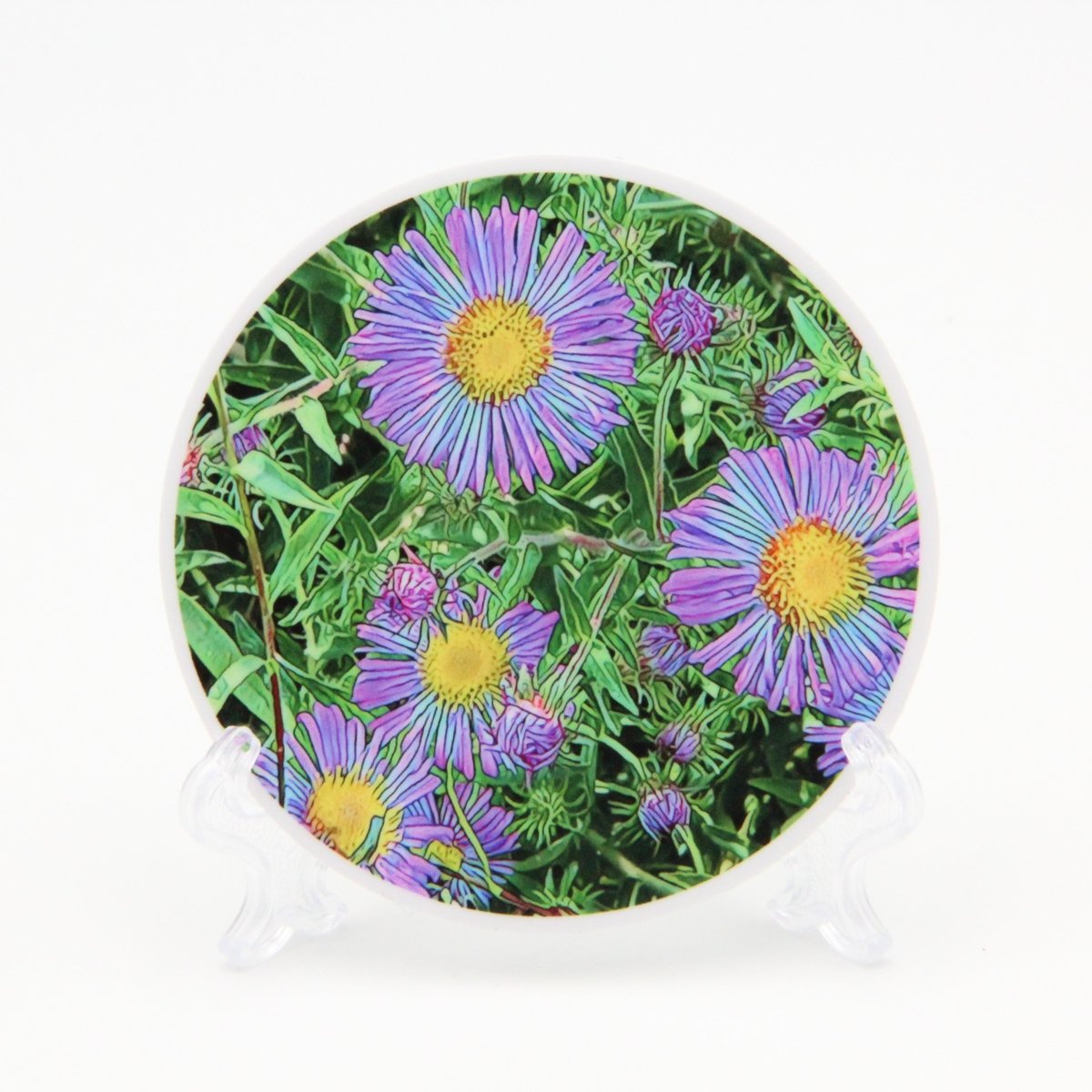 Aster Flowers 3 inch Round Premium Vinyl Sticker