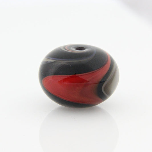 Black, Red, and White Striped Statement Bead - Handmade Glass Lampwork, Unique Focal Bead for Pendant, Suncatcher, or Home Decorating