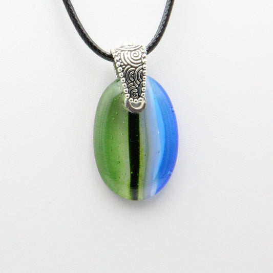Blue and Green Glass Pendant with Silver Accents