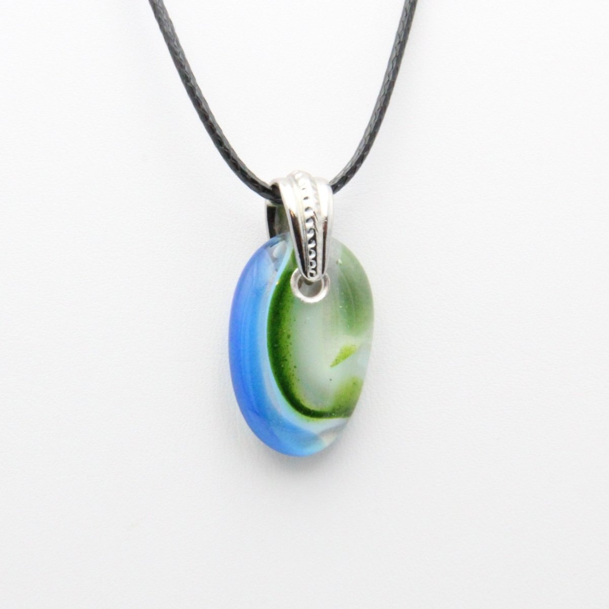 Blue and Green Glass Pendant with Silver Accents