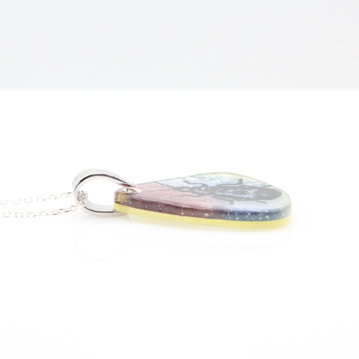 Blue and Pink Beetle Glass Pendant on a Silver Chain