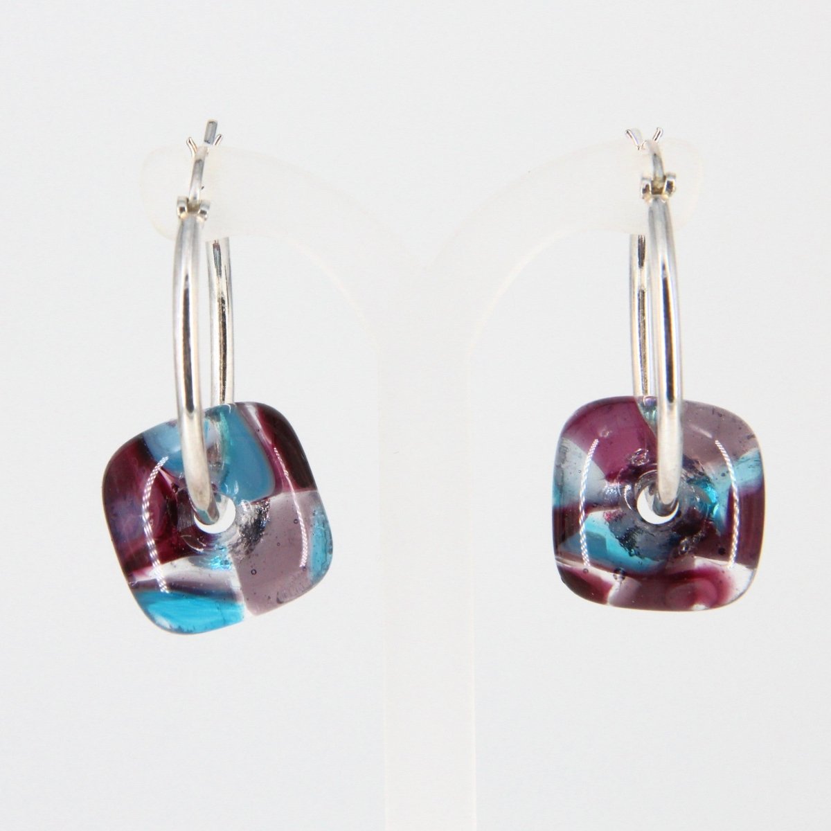 Blue and Purple Glass Hoop Earrings