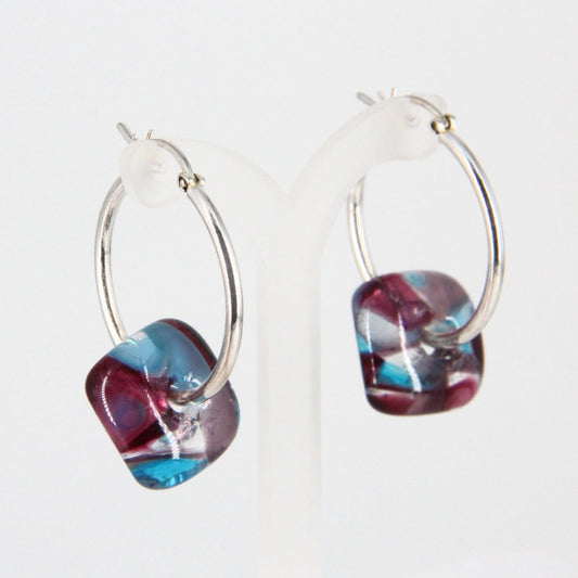 Blue and Purple Glass Hoop Earrings