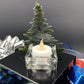 Christmas Tree Candle Holder from Upcycled Wine Bottle, Sustainable, Eco Friendly Holiday Gift with LED Light Votive Holder Included