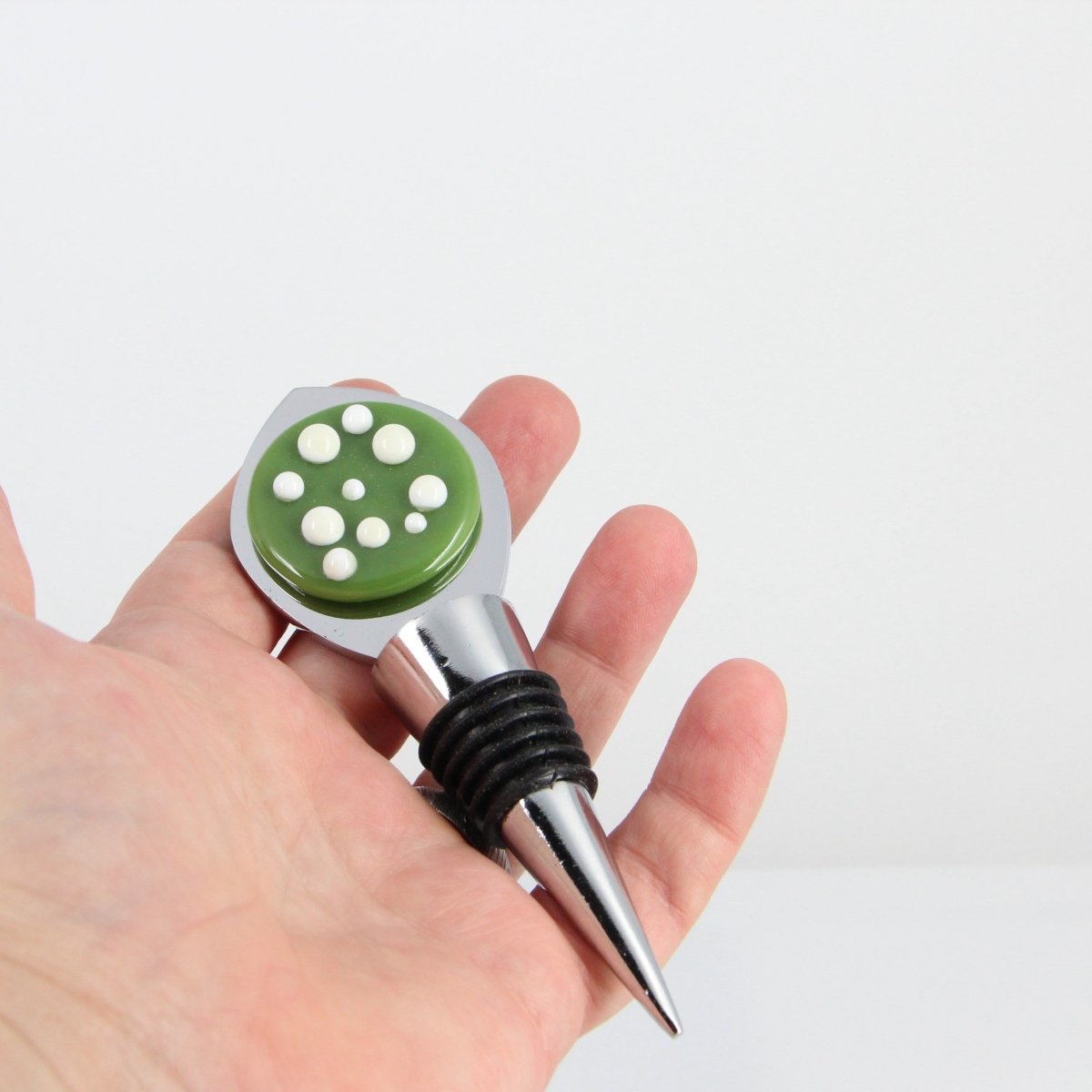 Decorative Wine Stopper with Green and White Glass Accents