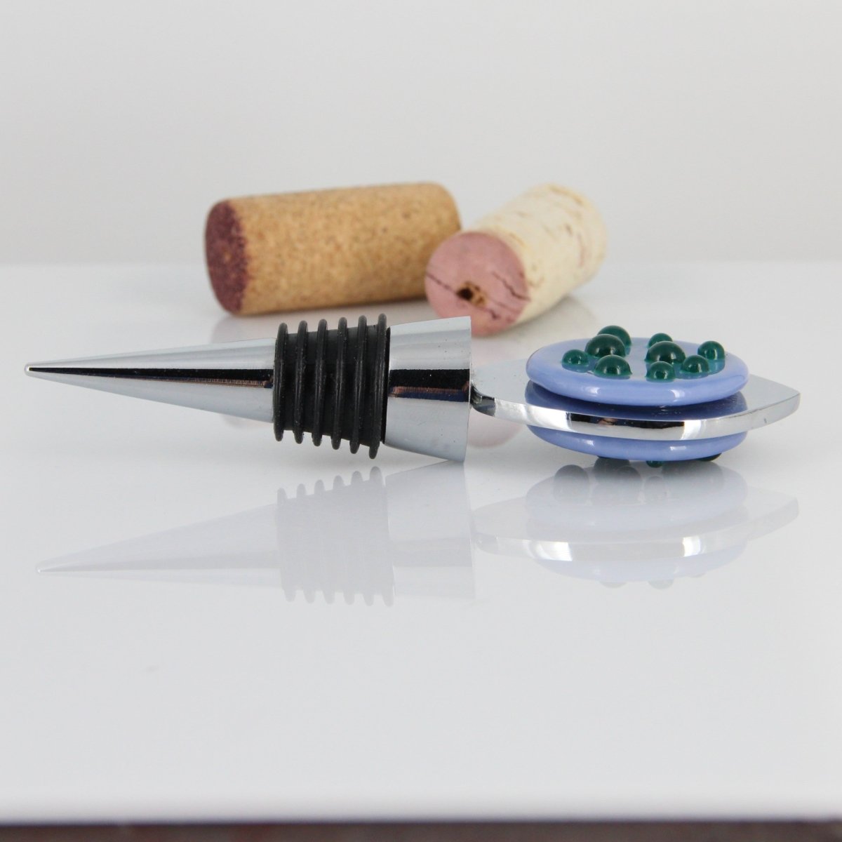 Decorative Wine Stopper with Turquoise and Aqua Glass Accents