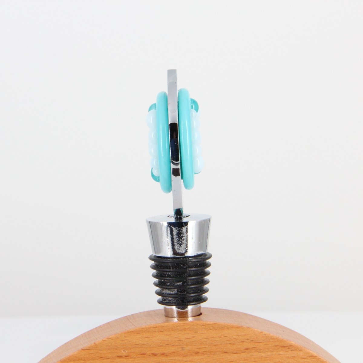 Decorative Wine Stopper with Turquoise and White Glass Accents