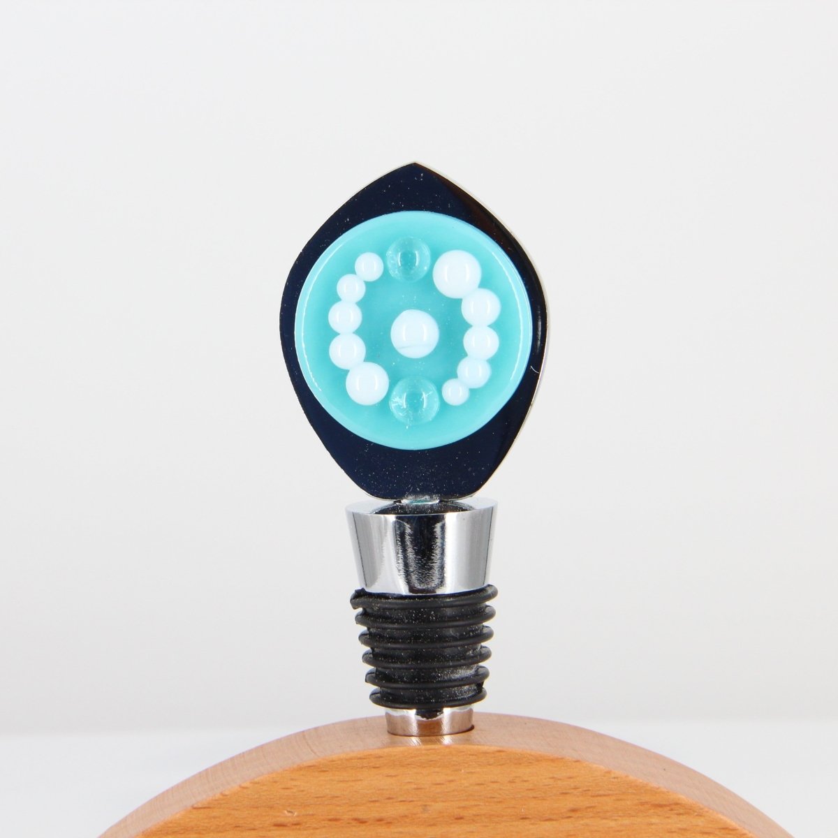Decorative Wine Stopper with Turquoise and White Glass Accents