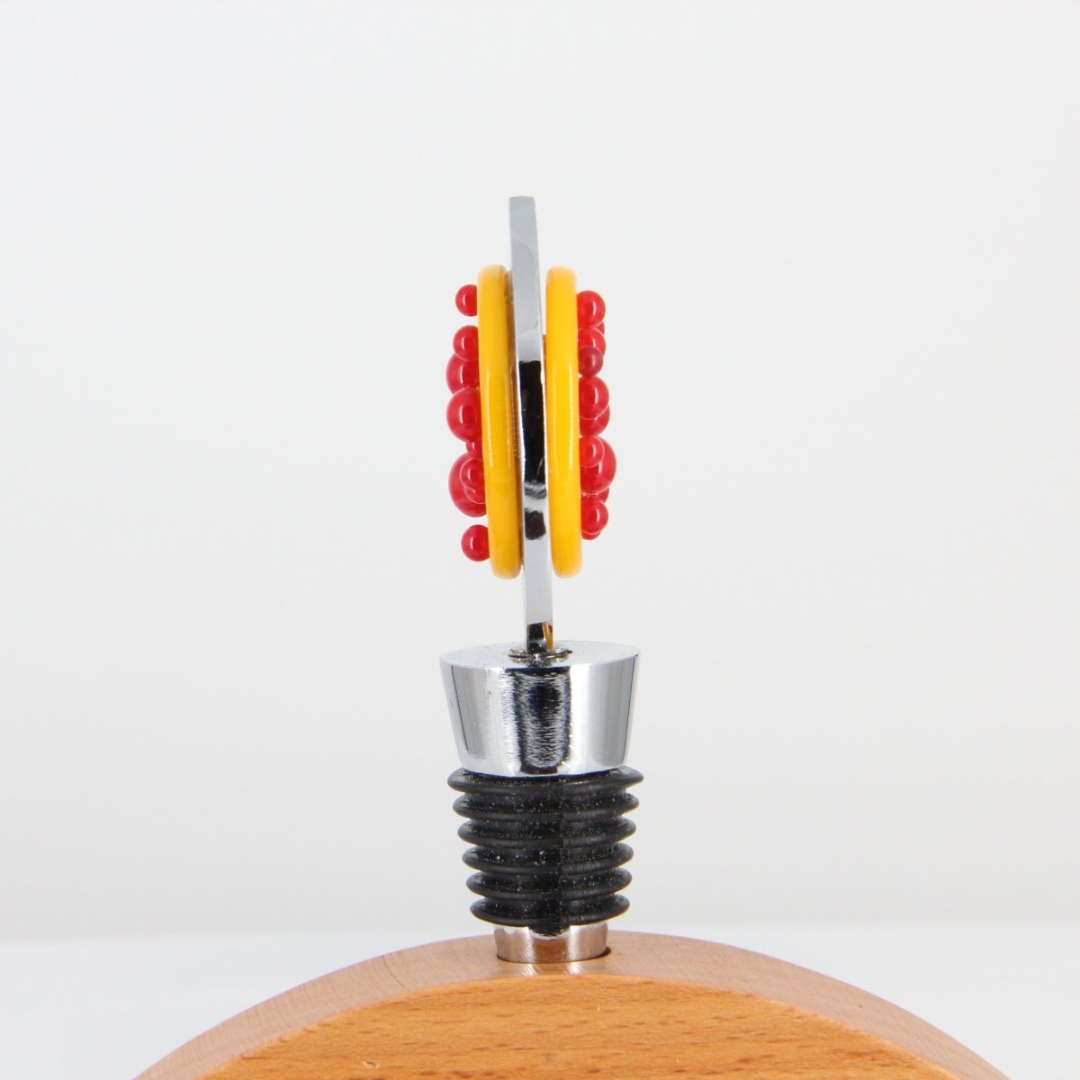 Decorative Wine Stopper with Yellow and Red Glass Accents