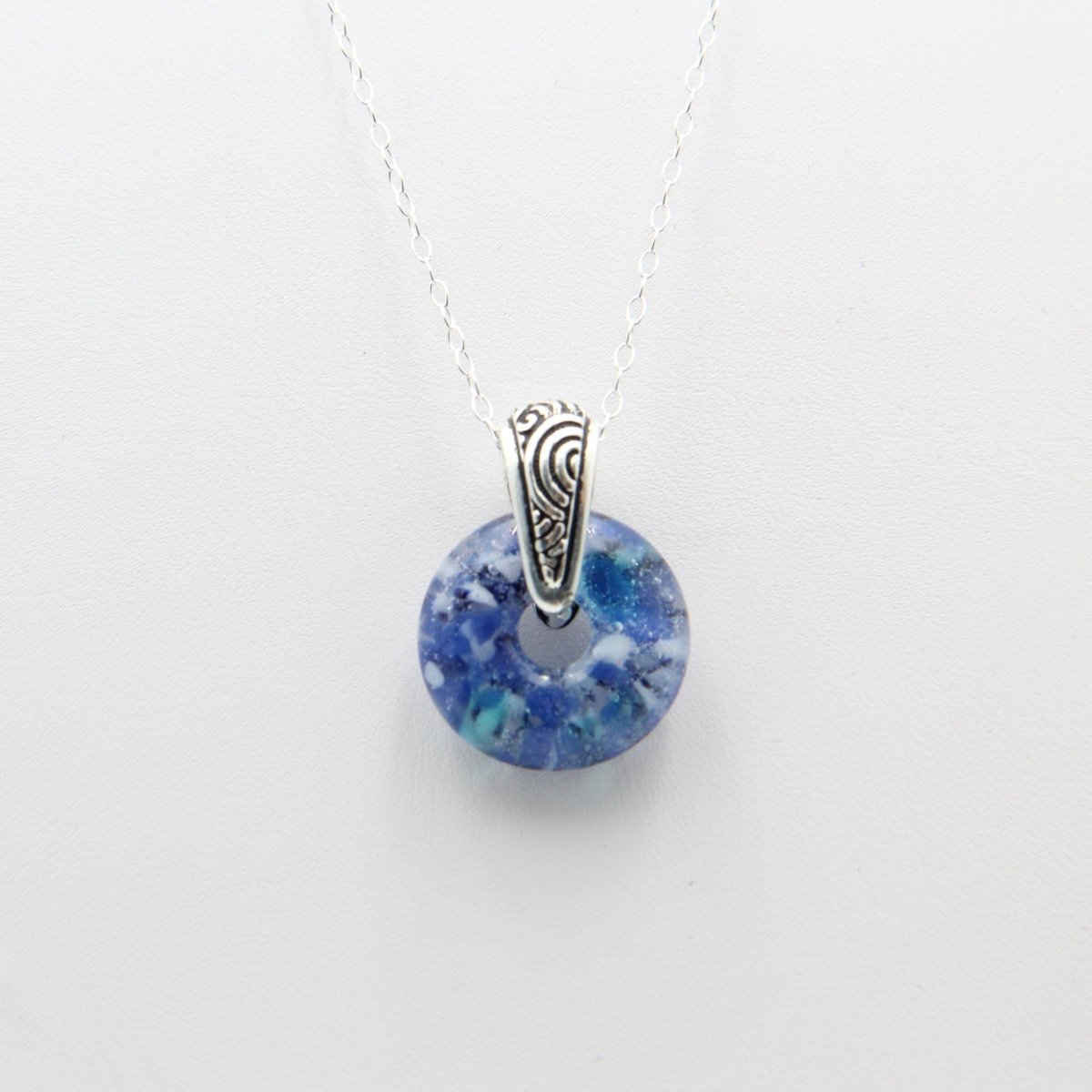 Delicate Speckled Blue and White Glass Pendant