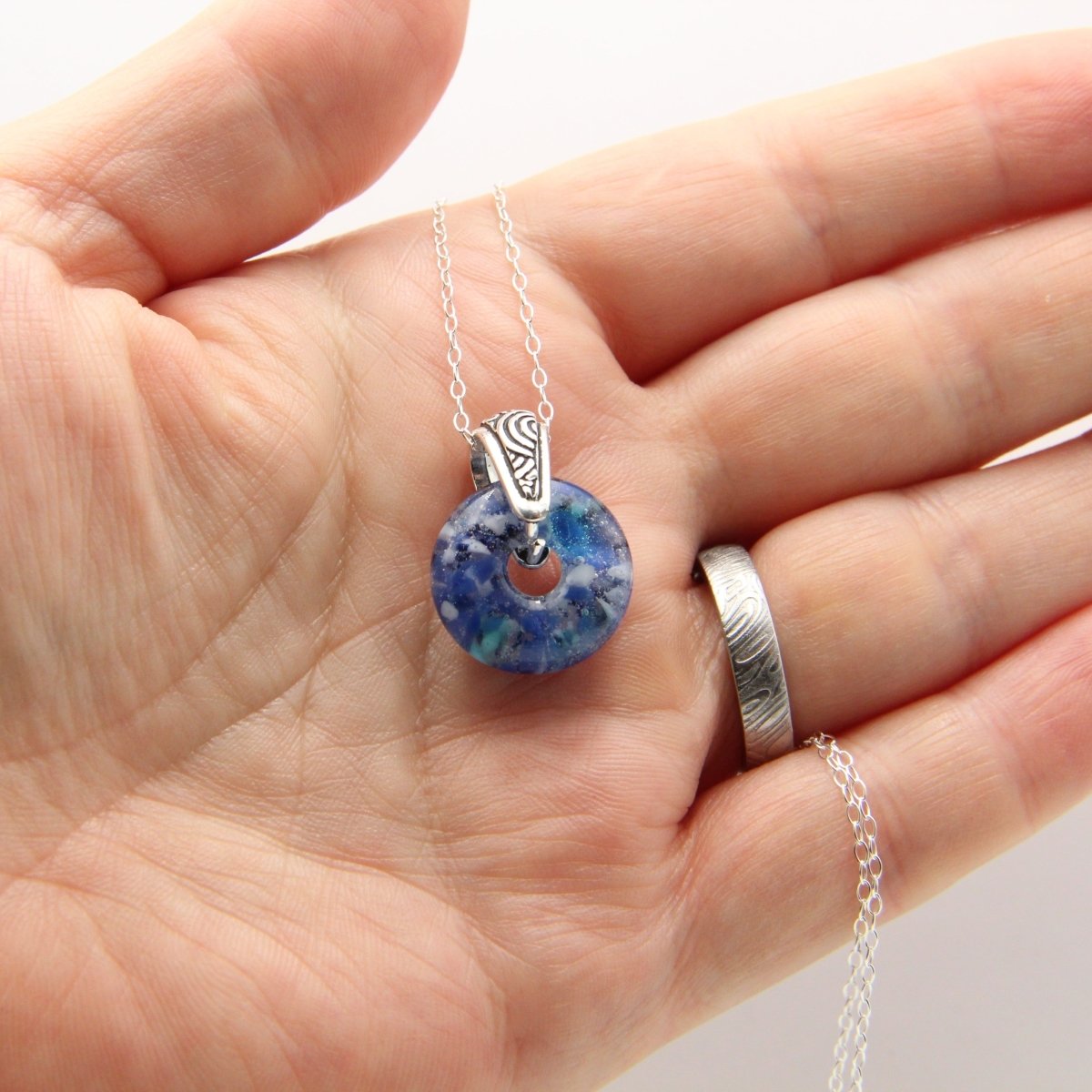 Delicate Speckled Blue and White Glass Pendant