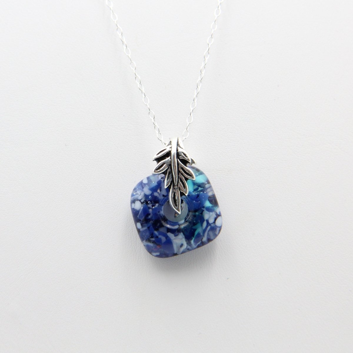 Delicate Speckled Blue and White Glass Pendant