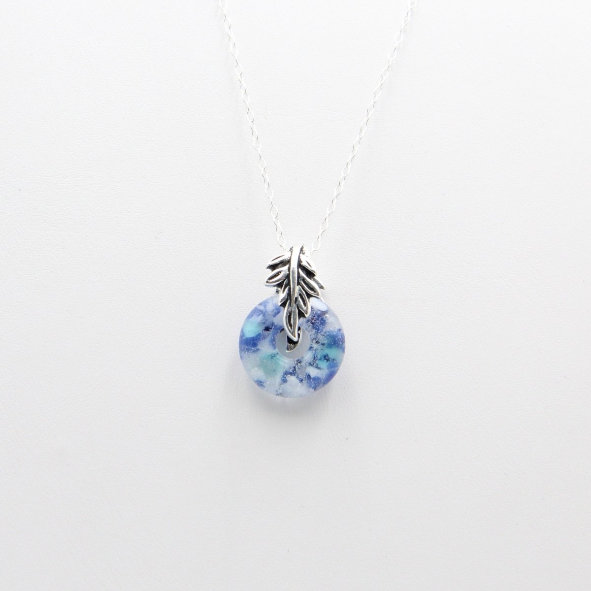 Delicate Speckled Blue and White Glass Pendant