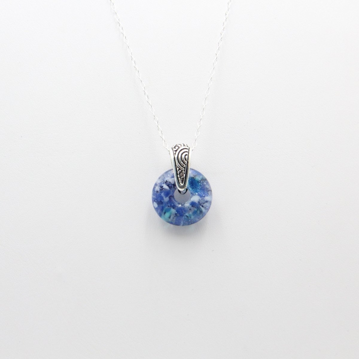 Delicate Speckled Blue and White Glass Pendant