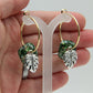Gold Hoop Earrings with Green Glass Donuts and Monstera Leaf Charms