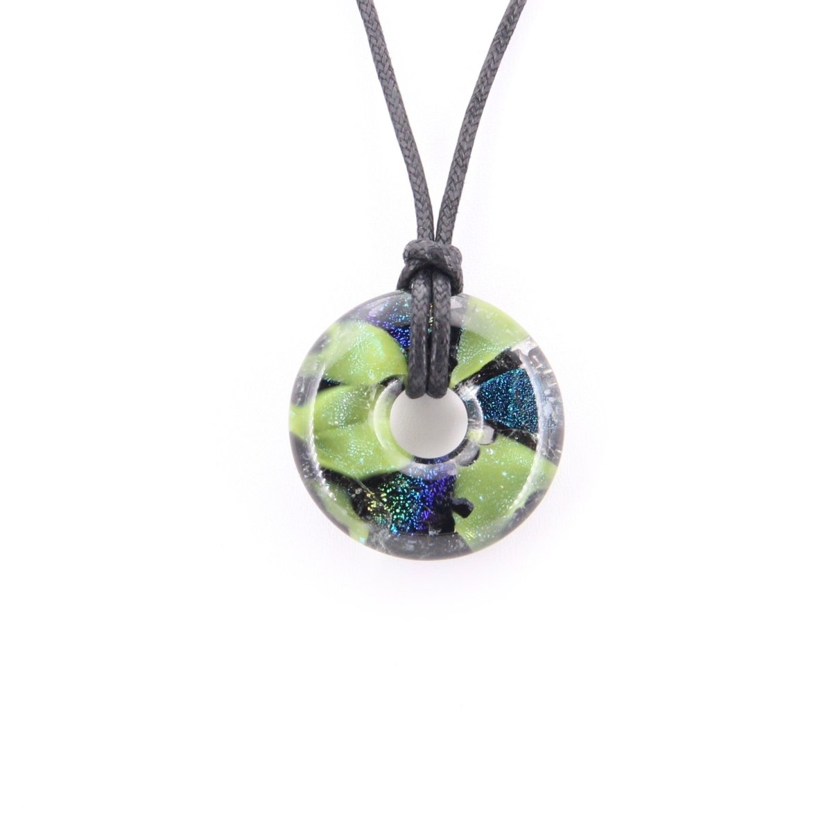 Green and Blue Dichroic Chunky Donut Glass Pendant