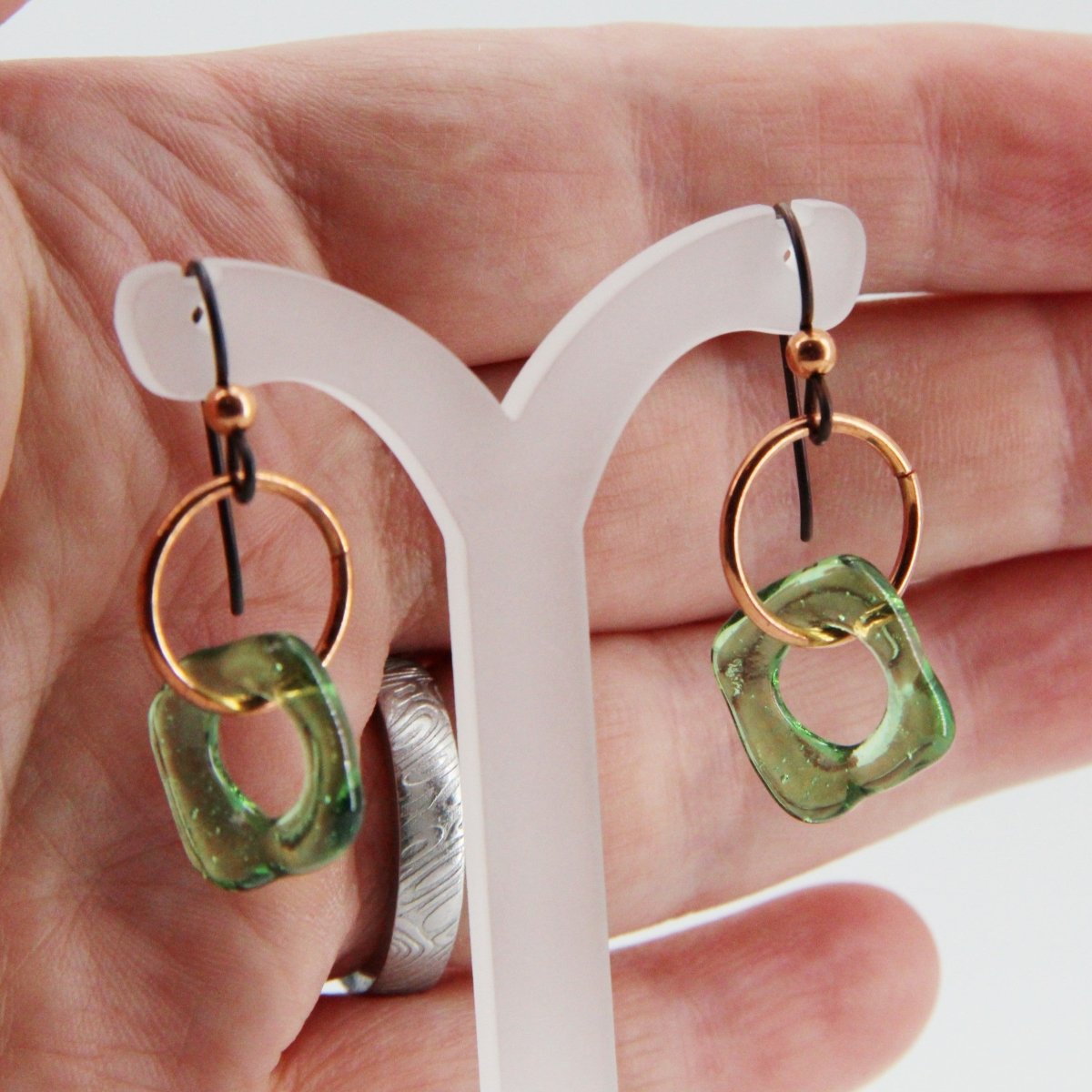 Green and Copper Glass Earrings